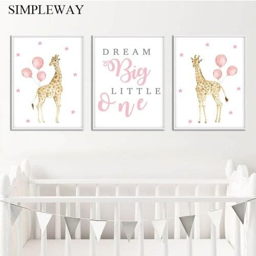 Watercolor Animal Giraffe Balloon Child Poster Baby Nursery Wall Art Canvas Print Painting Nordic Kid Room Decoration Picture