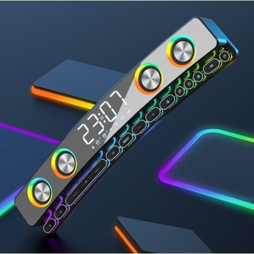 Bluetooth Wireless Game Speaker soundbar LED 3D Stereo Subwoofer AUX FM Home Clock Indoor Sound Bar Computer Loudspeaker 3600mAh