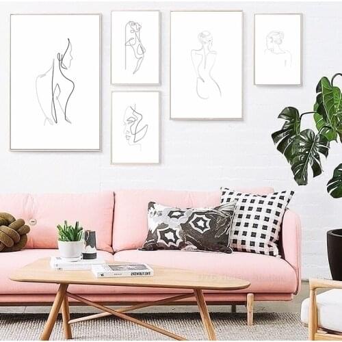 Black And White Line Curve Sexy Beauty Canvas Painting Print Poster Art Picture Bedroom Wall Living Room Home Decoration