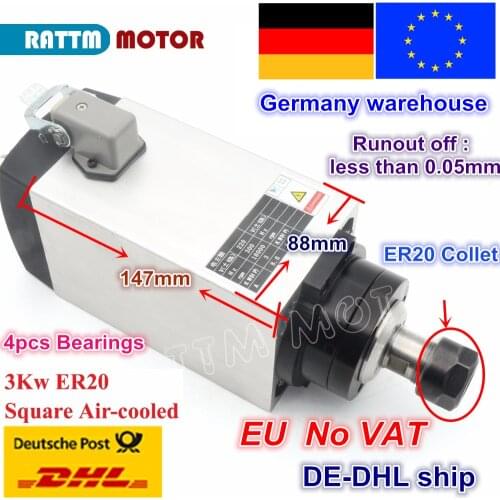 DE ship free VAT 3KW ER20 AIR-COOLED SPINDLE MOTOR 220V 18000rpm 300Hz 4pcs Bearings for CNC ENGRAVING MILLING GRIND