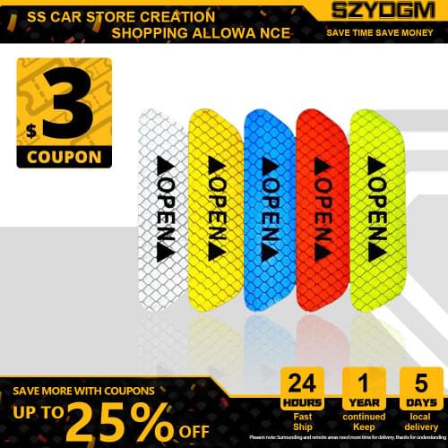 DIY 4pcs Car OPEN Reflective Tape Warning Mark Reflective Open Notice Bicycle Accessories Exterior Car Door Stickers