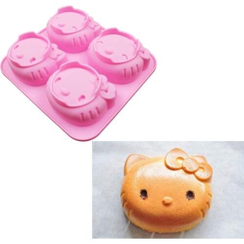Cake Mold pan 4 Holes Mold DIY Silicone Mold with Two Kinds of Expression Pudding Chocolate Cake Mold Jelly Mold