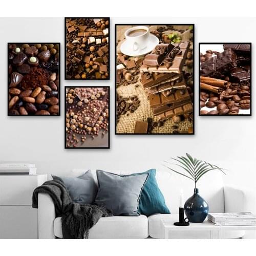 Kitchen Poster Chocolate Nuts Coffee Beans Coffee Drink Canvas Print Wall Art Painting Picture Kitchen Room Restaurant Decor