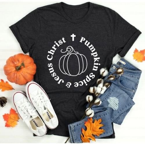 Pumpkin Spice & Jesus Christ T-shirt Vintage Thanksgiving Fall Tshirt Cute Women Graphic Christian Religion Tee Shirt Top