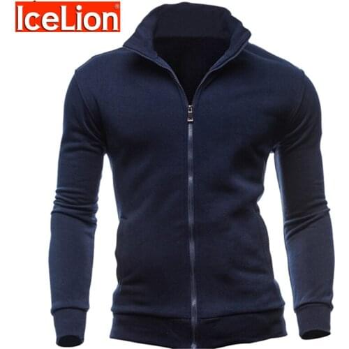 IceLion 2021 Hoodies Men Fleece Zipper Sweatshirts Stand Collar Sportswear Slim Male Hoodie Solid Hip Hop Tracksuit Men Clothing