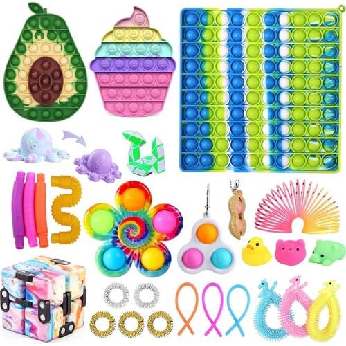 Fidget Sensory Toy Set,Cheap Fidget Toys Pack with Bubble Keychain Ball,Push Pop Bubble Bundle Anti-Anxiety Toys for Kids Adults