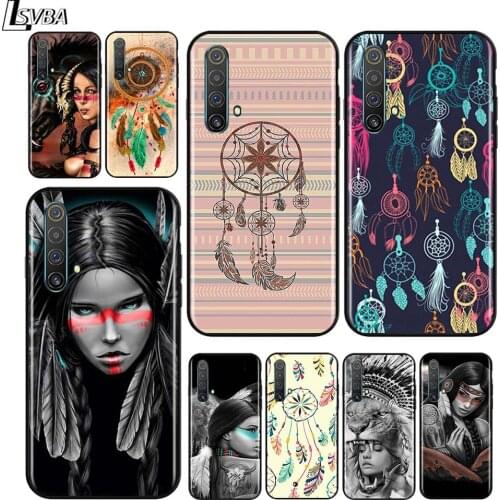 Indian Feathers Girl for OPPO Realme V15 X5 X3 X50 X7 X2 C17 C11 C3 C2 7 7i 6 6S 6i 5 Narzo 20 Pro Black Phone Case