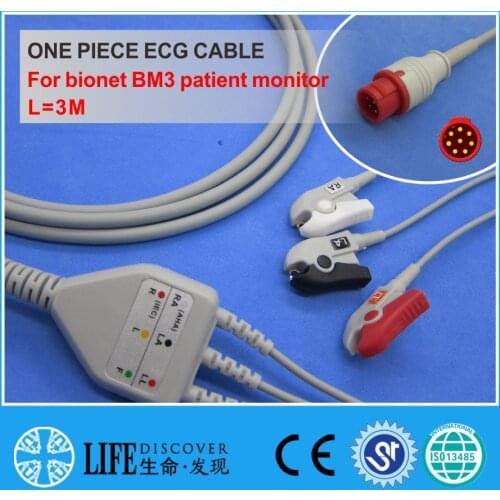 ECG CABLE with 3 leadwires clip for bionet BM3 patient monitor