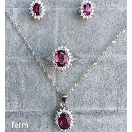 KJJEAXCMY exquisite jewelry 925 pure silver inlaid natural garnet female jewelry set rings Pendant Earrings 4 sets