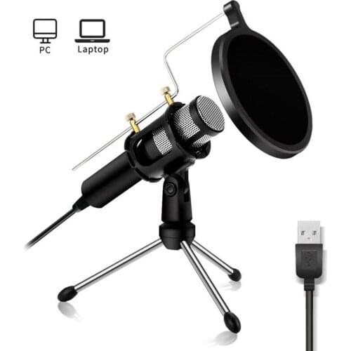 USB Condenser Microphone With Holder 1.8m Plug &Play MIC Kit For Computer Skype YouTuber Karaoke Gaming Recording PC Microphone