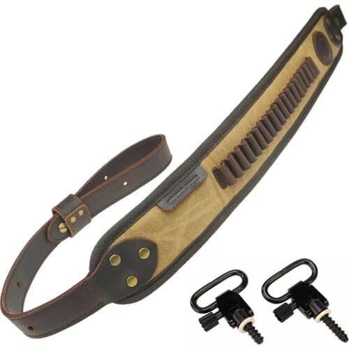 Leather Shotgun Sling Tactical Rifle Shoulder Strap Padding Ammo Holder Adjustable 33.5" to 41.5" Hunting Gun Accessories