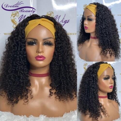 Jerry Curly Headband Glueless Wigs Headband 180 Density 12-22'' Wigs For Black Women Human Hair Wigs Brazilian Wigs for Women