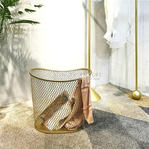 Fashion Laundry Basket Thicken Metal Golden Not Faded Oval Dirty Clothes Storage Home Creative Organizer Clothes Basket