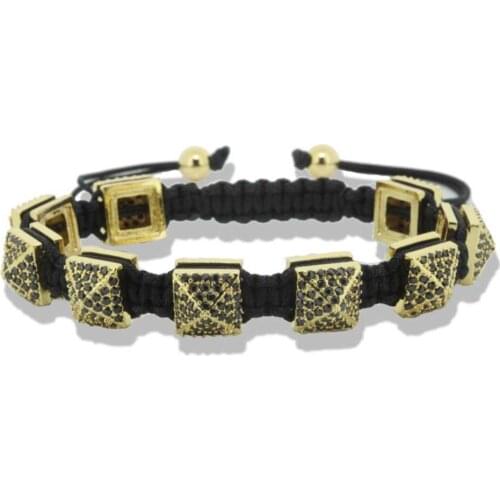 Anil Arjandas Fashion Men Black Bracelet Pave Setting Black CZ Square Charm Connector Braiding Men Macrame Bracelet Jewelry