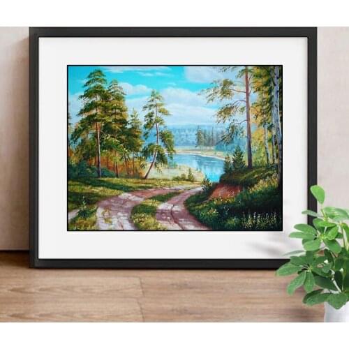 Mosaic Diamond Embroidery Landscape Full Square/Round Drill River DIY Diamond Painting Jungle Road Decoration Home