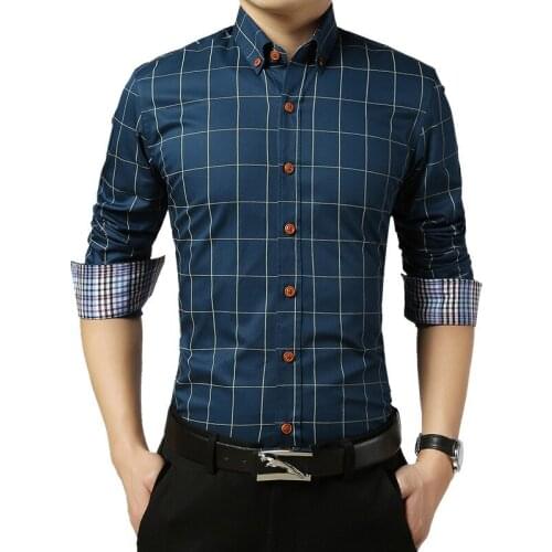 Men Plaid Shirts Spring Social Business Casual Shirt Slim Fit Turn-Down Collar Formal Long Sleeve Shirts camisas para hombre