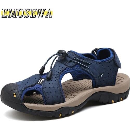 EMOSEWA Brand Genuine Leather Men Shoes Summer New Large Size Mens Sandals Men Sandals Fashion Sandals Slippers Big Size 38-45