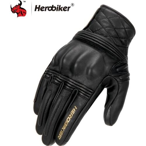 HEROBIKER Motorcycle Gloves Full Finger Genuine Leather Gloves Protective Gear Guantes Moto Men Touch Screen Motorbike Gloves