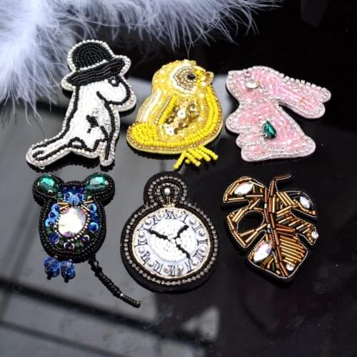 Little Yellow Bird Patches Beaded Sequin Motifs Applique for Sweater Badge DIY Sewing Leaf Clock Supplies Patch