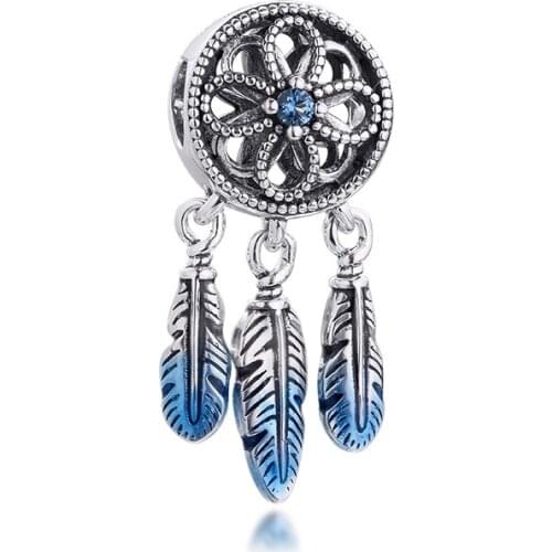 Fits Pandora Bracelet 925 Sterling Silver Blue Dreamcatcher Charms Beads Women DIY Jewelry Making Bijoux Femme 2021 Spring New
