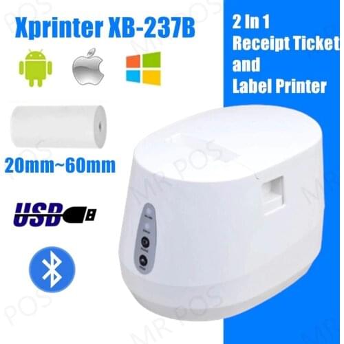 Xprinter XP-237B 20-58mm Thermal Label Receipt Dual-Purpose Printer Bluetooth Barcode Printer Support Qr Code LOGO Label Maker