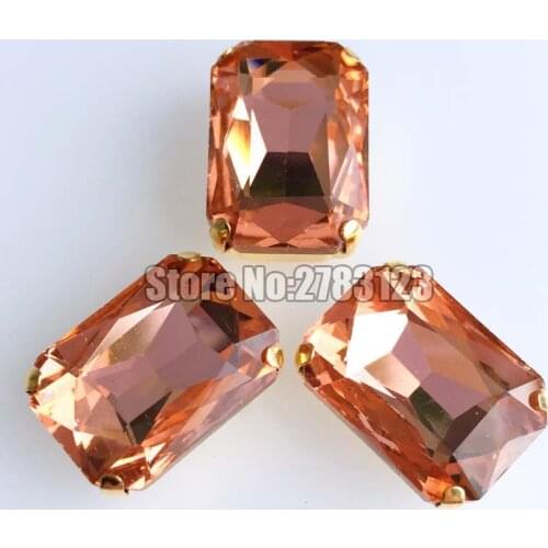 Factory sales Gold bottom Rectangle eight square water red AAA+ Glass Crystal sew on claw rhinestones,diy/Clothing accessories