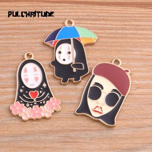 PULCHRITUDE 2pcs Mix Size 3 Style Black Alloy Metal Drop Oil Crying Girl Charms Pendant For DIY Bracelet Necklace Jewelry Making