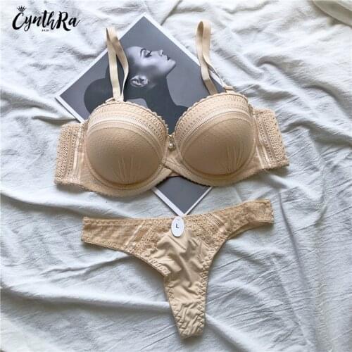 Plus Size Bras Set Women Thong Half-Cup Bra and Panty Adjustable Large Push Up Soild Color Underwear Lingerie Sets Free Shipping