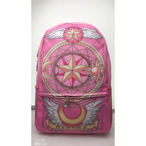 Anime Card Captor Sakura PU Leather Printed The Clow Students Large Capacity Laptop School Bag Fashion Girl Boy Cartoon Backpack