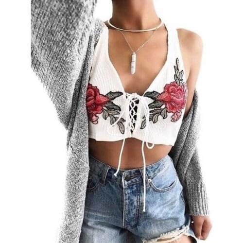 Sexy Retro Embroidered Bandage Design Fashion Vest For Bralette Lady Bandage Strappy Top Summer T-shirt Lingerie