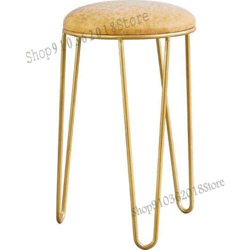 Nordic Iron Home Small Round Stool Modern Minimalist Living Room Sitting Stool Restaurant Leather Fabric Light Luxury Net Red Ma