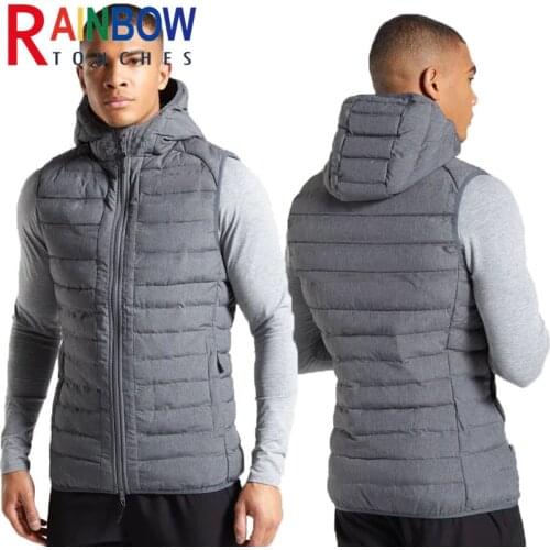 Rainbowtouches Sports Fitness Men Hooded Cotton Padded Jacket Vest Solid Color Thickened Winter Sleeveless Coat Tops