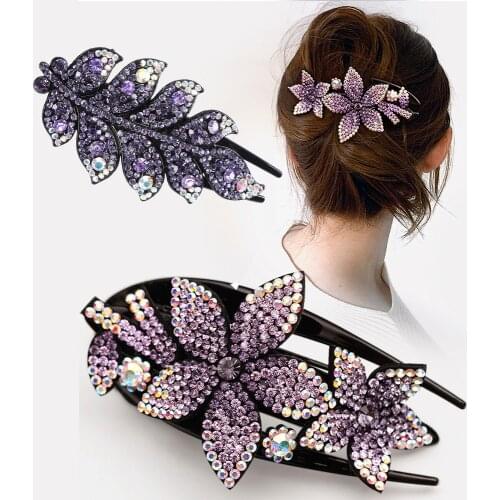 Rhinestone Hairpin Flower Leaf Butterfly Duckbill Hair Claws Retro Hair Clips Accessories For Women Shinning Ponytail Headwear