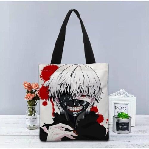 Custom Tokyo Ghoul Tote Bag Canvas Fabric Handbag Two Sides Printed Shopping Bags Traveling Casual Useful Shoulder Bag 1208