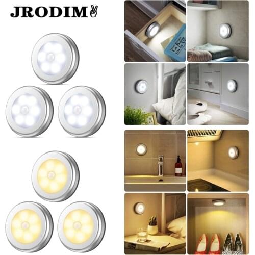 6 Lamp Beads Sensor Cabinet Lights PIR Motion LED Auto On and Off Closet Light Cupboard Wardrobe Bedroom Stairs Night Lamp Light