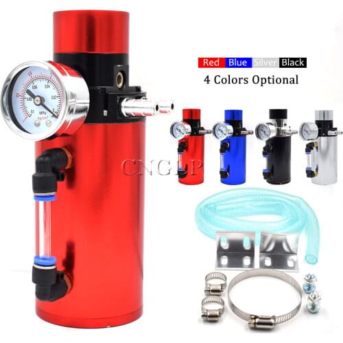 Universal Aluminum Engine Oil Catch Reservoir Breather Tank Can With Vacuum Pressure Gauge Oil Catch Can Tank