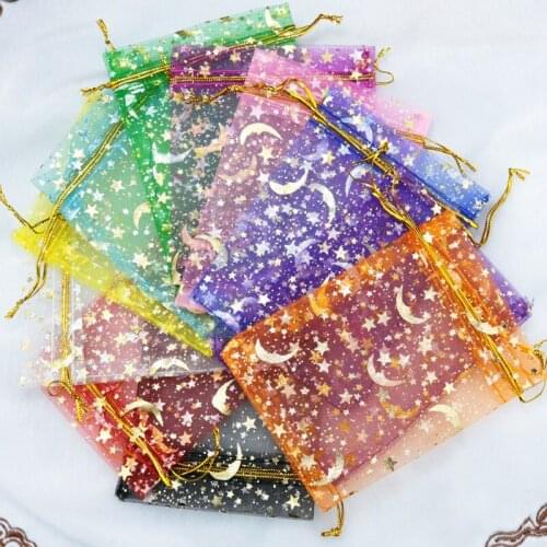 7x9cm/9x12cm 50pcs/lot Gold Star Moon printed Jewelry Packaging Bags Wedding Christmas Party Candy Gifts Package Bags Pouches