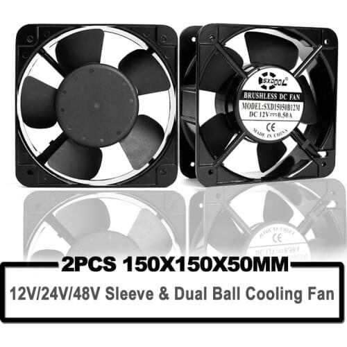 150mm 15cm cooling fan DC 12V 24V 48V Dual Ball Metal Frame 150X150X50mm powerful axial cooling fan large air flow High Quality