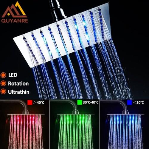 Vidric Vidric LED Shower Faucets Set LED Ultrathin 8" 10" 12" Shower Head Shower Arm Hose Bath Accessories Bathroom Shower Torne