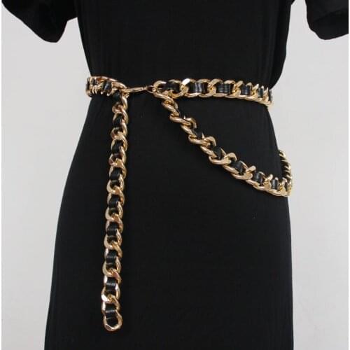 Vintage Double Layers Links Waist Chain European Women Dress Shirt Waistband Adjustable Plus size Waist Belt Chain Strap 2021