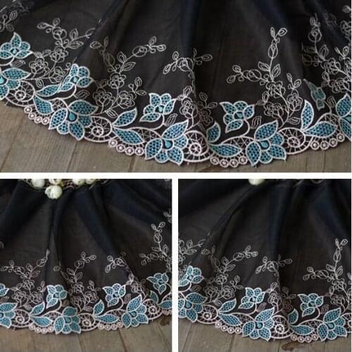 2 Meters 24.5cm Width Super Wide High End Lace Fabric Vintage Style Luxury Blue Embroidery Lace Trim Hot Sale