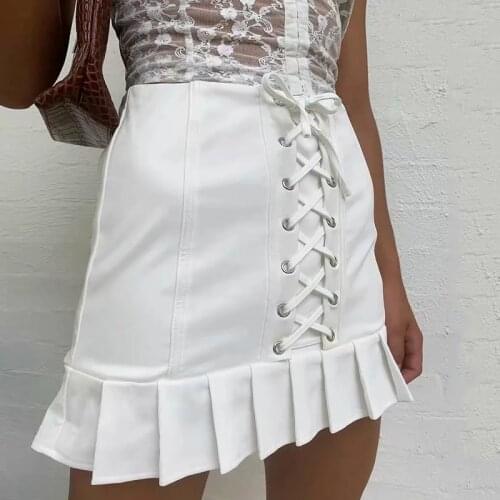 Lace Up White Skirt Bandage Bodycon Party Club Chic Mini Skirt Women Black Summer AutumnY2K Skirts Punk 2021