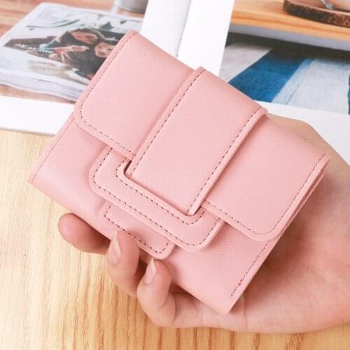 Women PU leather Korean Style Solid Wallets Female Coin Purses Clutch Students' short Wallets Holder