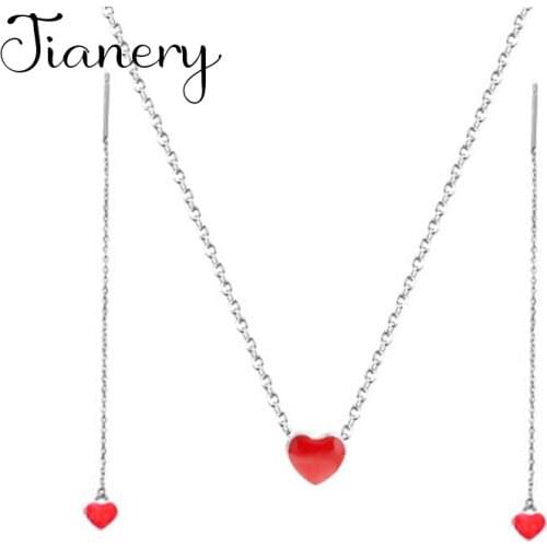 Bridal Jewelry Sets Fashion Long Red Heart Earrings Necklaces for Women Wedding Jewelry Bijoux