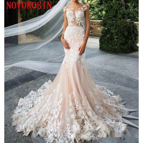 2019 Cap Sleeve Mermaid Wedding Dresses Sheer Neck Lace Appliques Illusion Bodices Bridal Gowns Wedding Gowns Vestios De Novia
