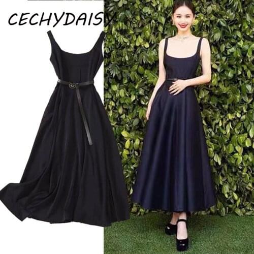 Runway Fashion 2021 Black Dress Women Sexy Sleeveless Elegant Vintage A-Line Harajuku Traf Party Midi Dresses Vestidos Robes Y2k