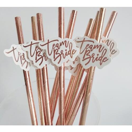 10pcs/lot Team Bride Paper Straw Rose Gold Bronzing Letter Straws Wedding Decoration Bachelor Party Hen Party Decor Supplies