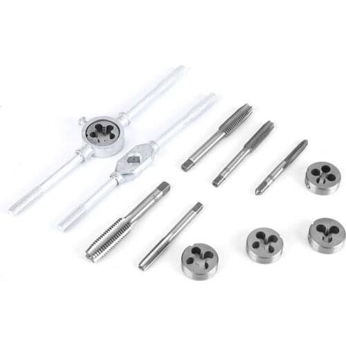 12Pcs Screw Nut Thread Taps Dies With Wrench Handle Carbon Steel Hand Screw Taps Hand Tool Kit M6-M12 Tap Dies Set Best Price