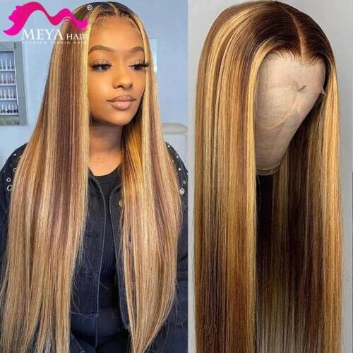 #4/27 Highlight Human Hair Wigs Pre Plucked Glueless 13x4 Lace Front Human Hair Wigs Straight Ombre Frontal Wig For Black Women