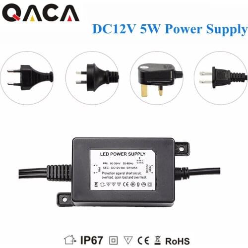 Outdoor 5W switching DC Adapter LED Lighting Driver Transformer Power Supply for Lights DC12V Waterproof IP67 US/EU/AU/UK Y1205B